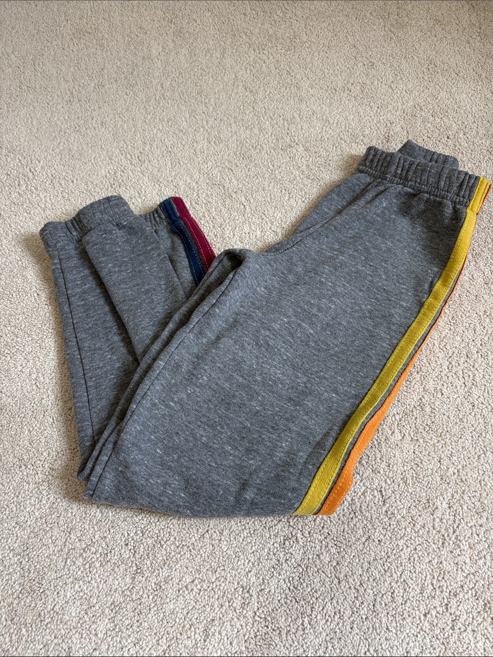 Aviator Nation Kids Gray Jogger Sweatpants with Yellow & Orange Side Stripes- 8
